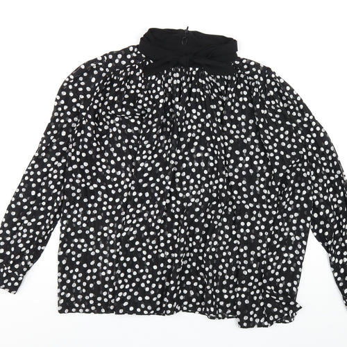 Zara Womens Black Polka Dot Polyester Basic Blouse Size XL Mock Neck