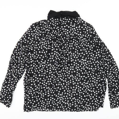 Zara Womens Black Polka Dot Polyester Basic Blouse Size XL Mock Neck
