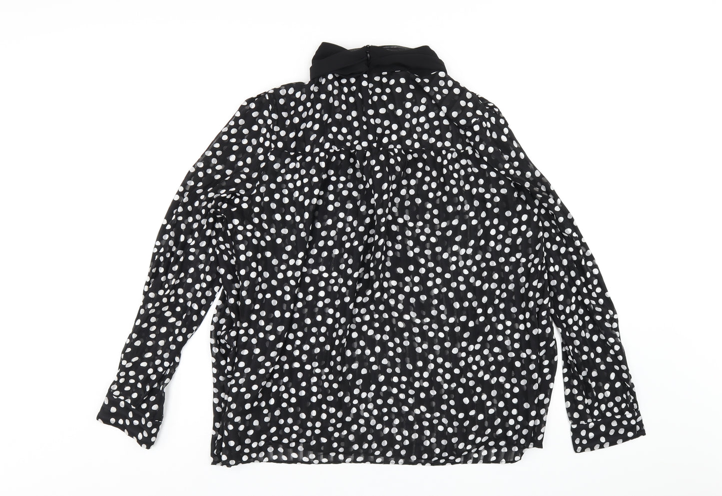 Zara Womens Black Polka Dot Polyester Basic Blouse Size XL Mock Neck