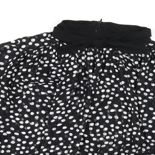Zara Womens Black Polka Dot Polyester Basic Blouse Size XL Mock Neck