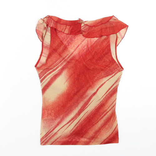Jane Norman Womens Orange Polyester Basic Tank Size 10 V-Neck - Ruffle