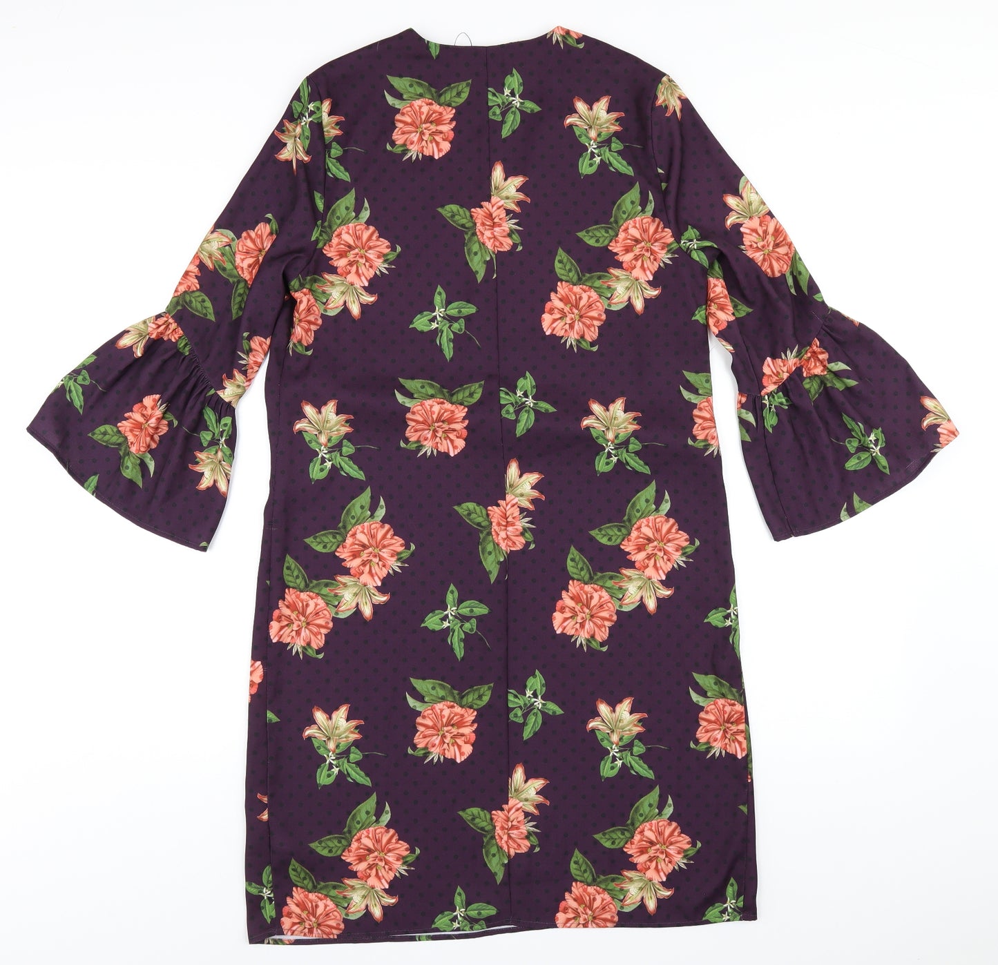 Marks and Spencer Womens Purple Floral Polyester A-Line Size 10 V-Neck Pullover