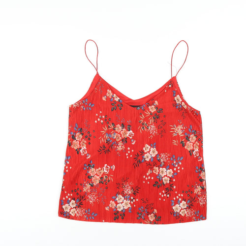 New Look Womens Red Floral Polyester Camisole T-Shirt Size 10 V-Neck
