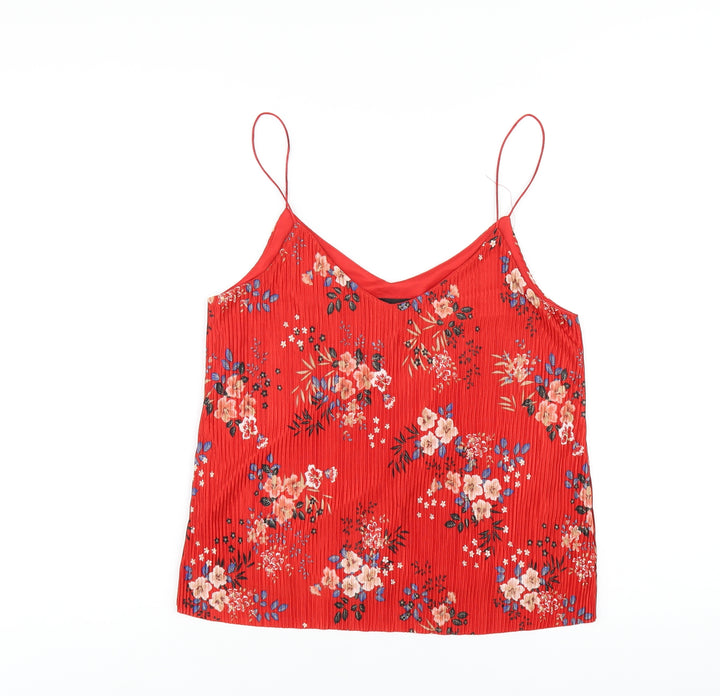 New Look Womens Red Floral Polyester Camisole T-Shirt Size 10 V-Neck