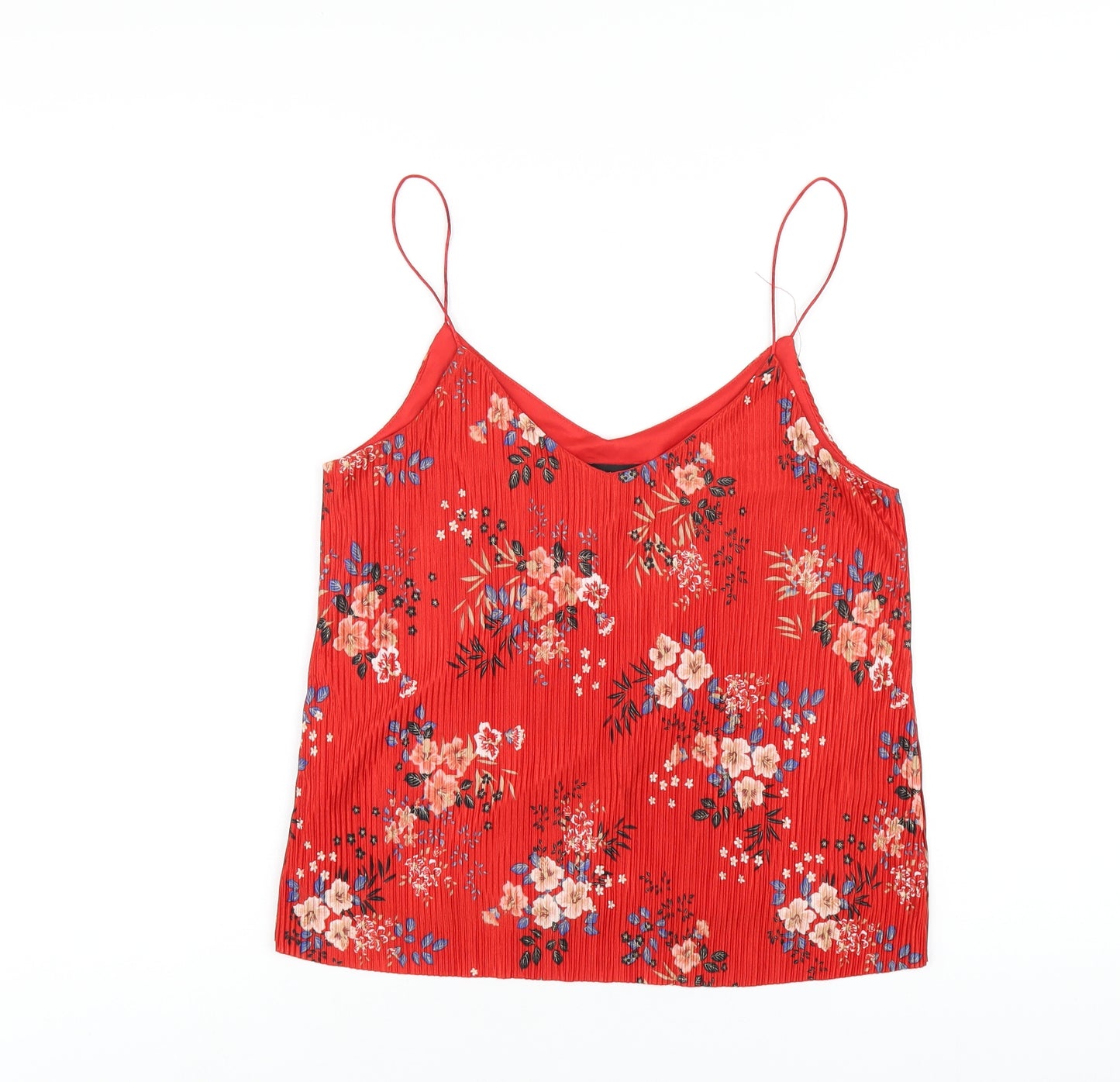New Look Womens Red Floral Polyester Camisole T-Shirt Size 10 V-Neck