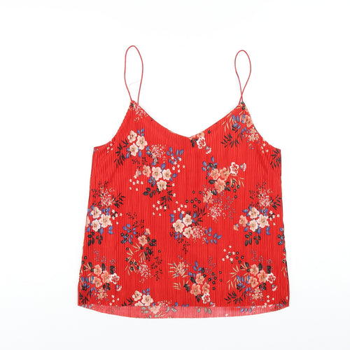 New Look Womens Red Floral Polyester Camisole T-Shirt Size 10 V-Neck