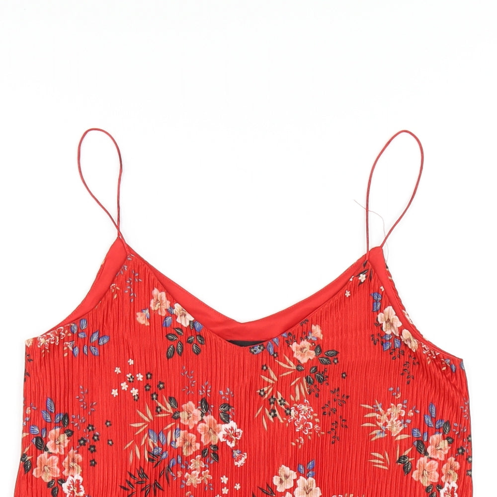 New Look Womens Red Floral Polyester Camisole T-Shirt Size 10 V-Neck