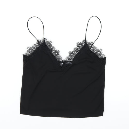 Zara Womens Black Polyester Camisole T-Shirt Size S V-Neck