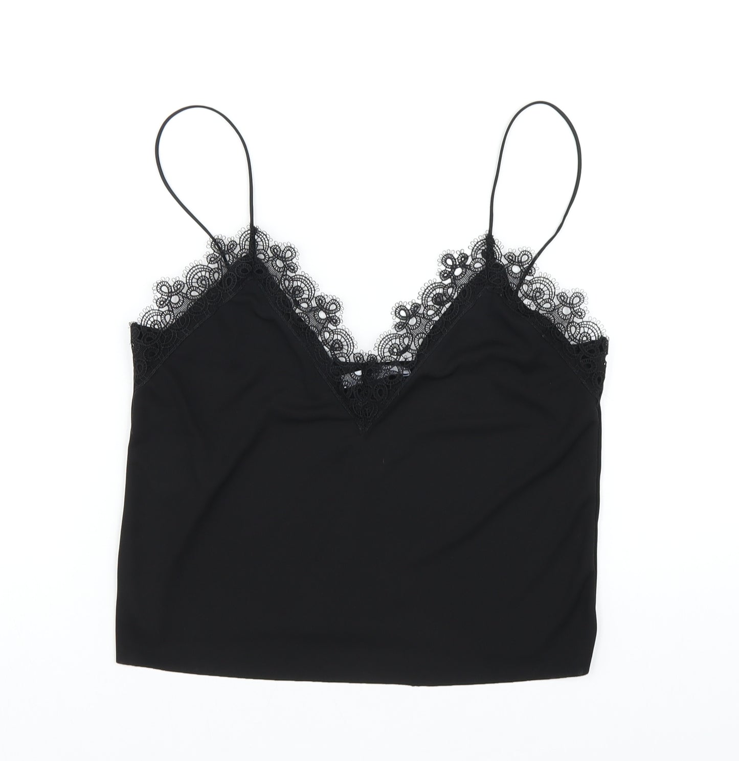 Zara Womens Black Polyester Camisole T-Shirt Size S V-Neck