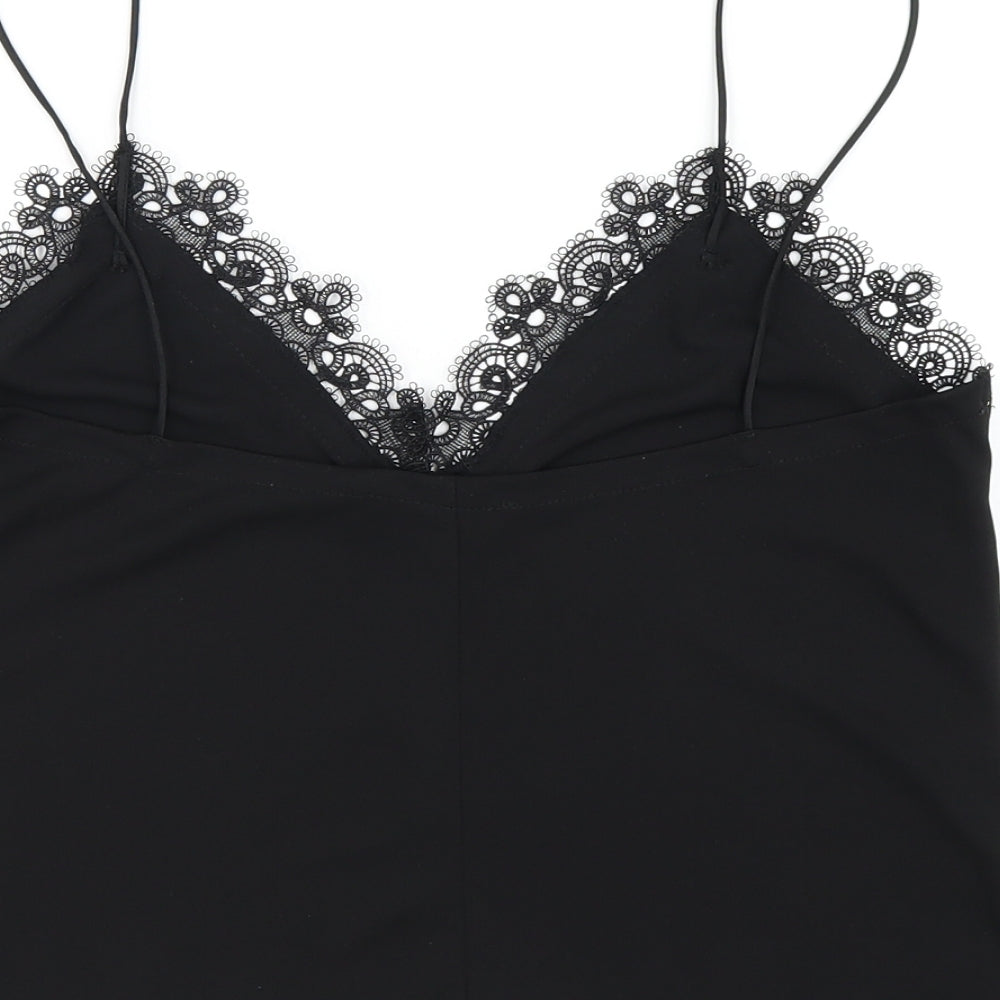 Zara Womens Black Polyester Camisole T-Shirt Size S V-Neck