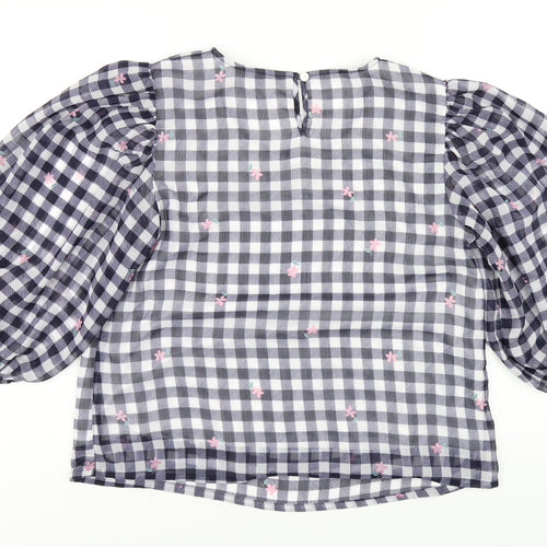 Bonmarché Womens Blue Check Polyester Basic T-Shirt Size 12 Round Neck