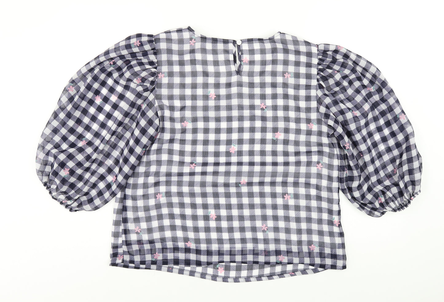 Bonmarché Womens Blue Check Polyester Basic T-Shirt Size 12 Round Neck