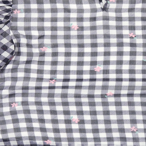 Bonmarché Womens Blue Check Polyester Basic T-Shirt Size 12 Round Neck