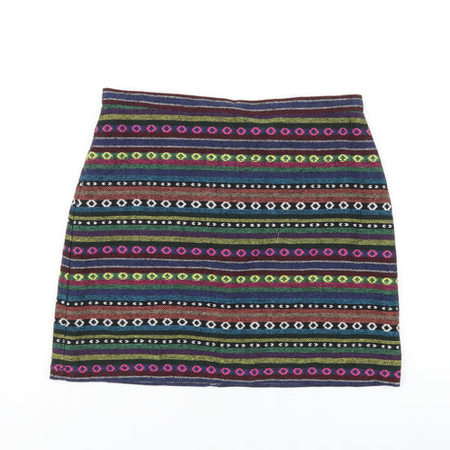 Topshop Womens Multicoloured Geometric Polyester A-Line Skirt Size 12 Zip