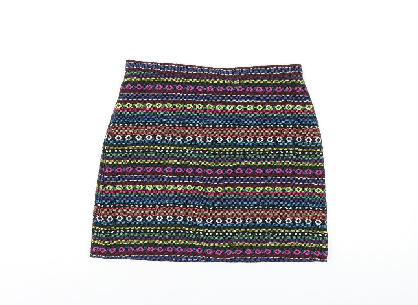 Topshop Womens Multicoloured Geometric Polyester A-Line Skirt Size 12 Zip
