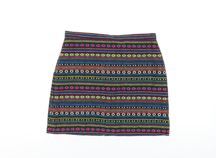 Topshop Womens Multicoloured Geometric Polyester A-Line Skirt Size 12 Zip