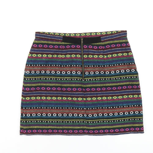 Topshop Womens Multicoloured Geometric Polyester A-Line Skirt Size 12 Zip