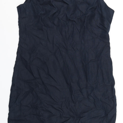 EAST Womens Blue Linen A-Line Size 18 Round Neck Zip