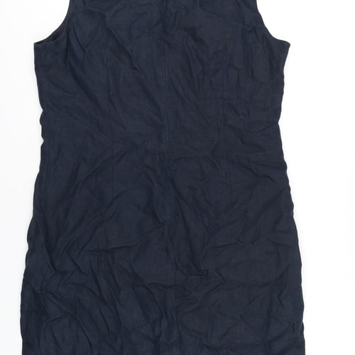 EAST Womens Blue Linen A-Line Size 18 Round Neck Zip