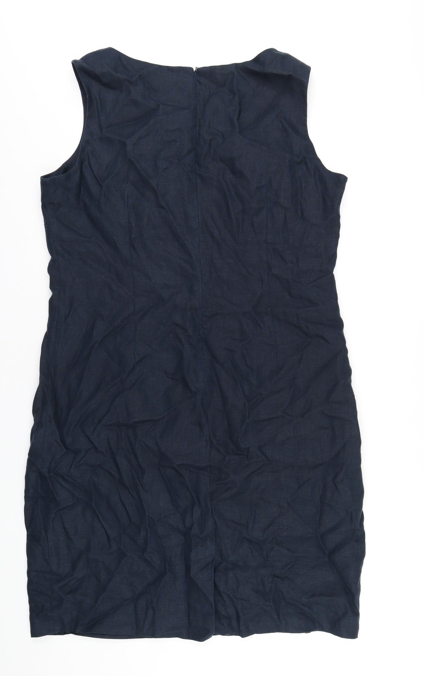 EAST Womens Blue Linen A-Line Size 18 Round Neck Zip