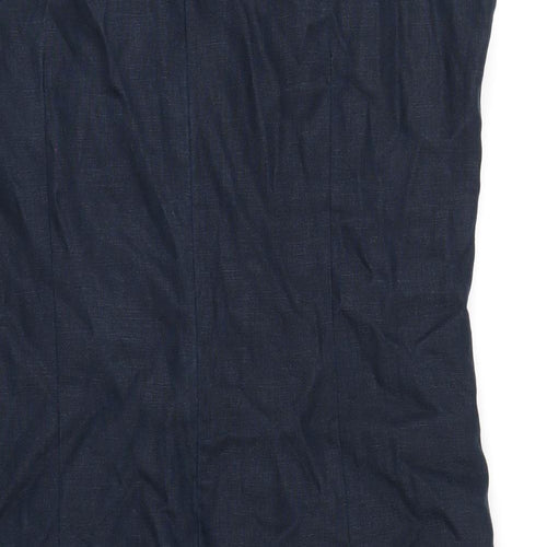 EAST Womens Blue Linen A-Line Size 18 Round Neck Zip