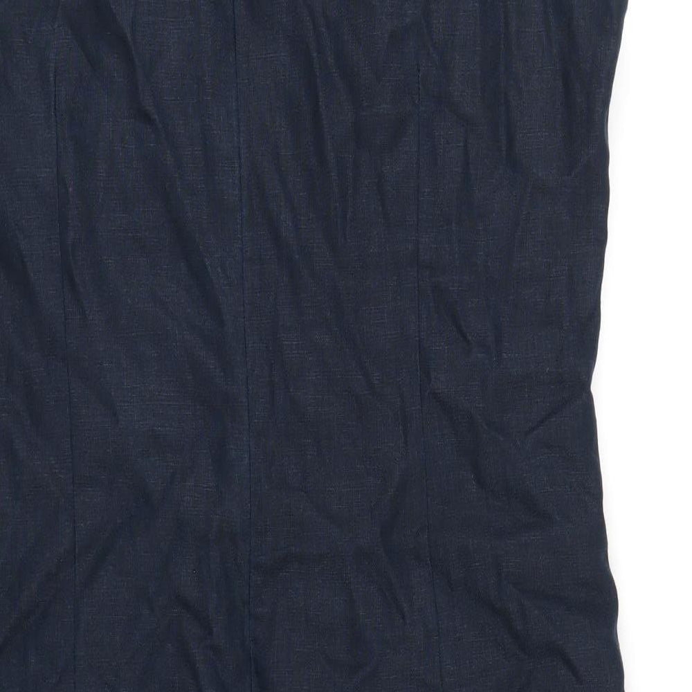 EAST Womens Blue Linen A-Line Size 18 Round Neck Zip
