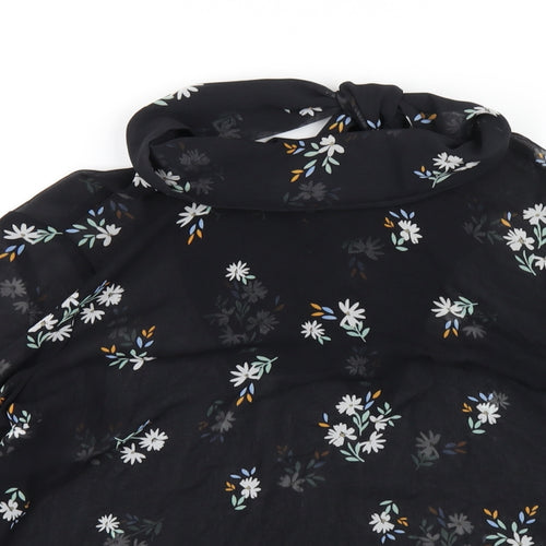Marks and Spencer Womens Black Floral Polyester Basic Blouse Size 12 Mock Neck
