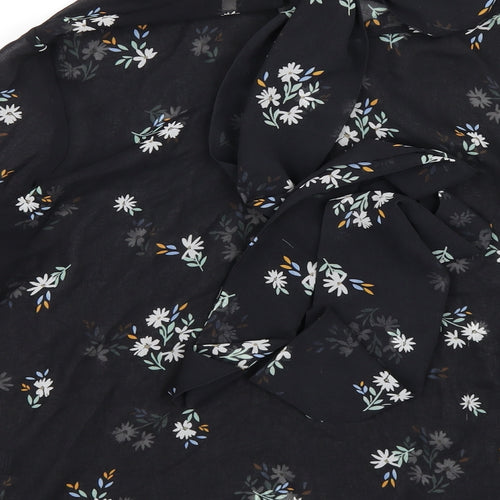 Marks and Spencer Womens Black Floral Polyester Basic Blouse Size 12 Mock Neck