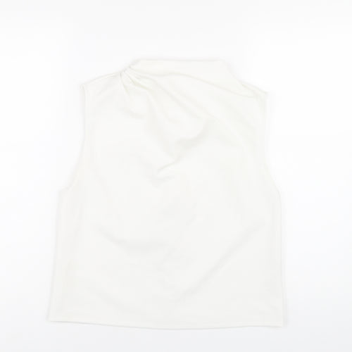 Zara Womens White Polyester Basic T-Shirt Size S Mock Neck