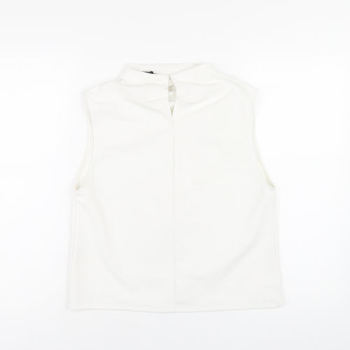 Zara Womens White Polyester Basic T-Shirt Size S Mock Neck