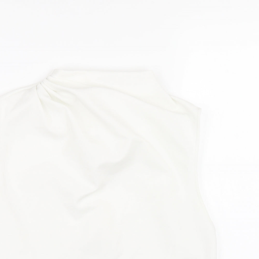 Zara Womens White Polyester Basic T-Shirt Size S Mock Neck