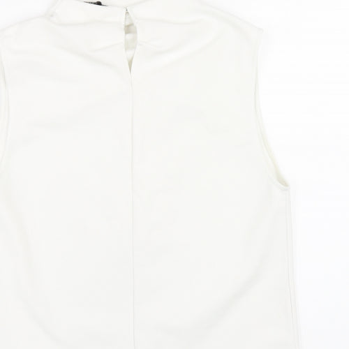 Zara Womens White Polyester Basic T-Shirt Size S Mock Neck