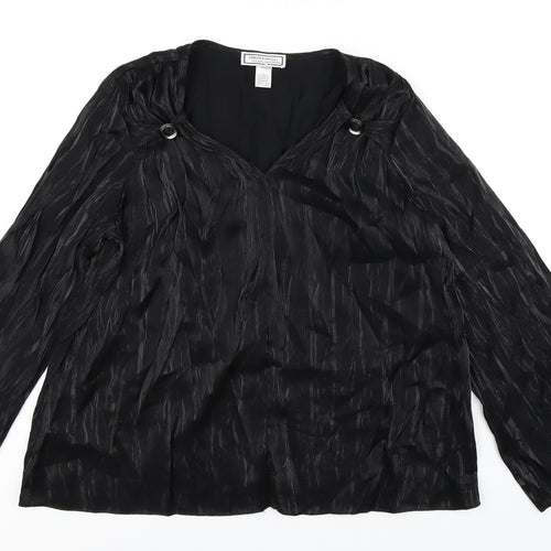 Simonton Says Womens Black Viscose Basic T-Shirt Size L V-Neck