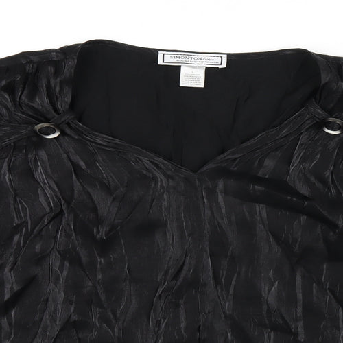 Simonton Says Womens Black Viscose Basic T-Shirt Size L V-Neck