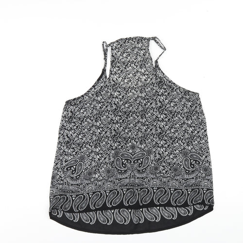 Kenar Womens Black Geometric Polyester Camisole T-Shirt Size M Scoop Neck