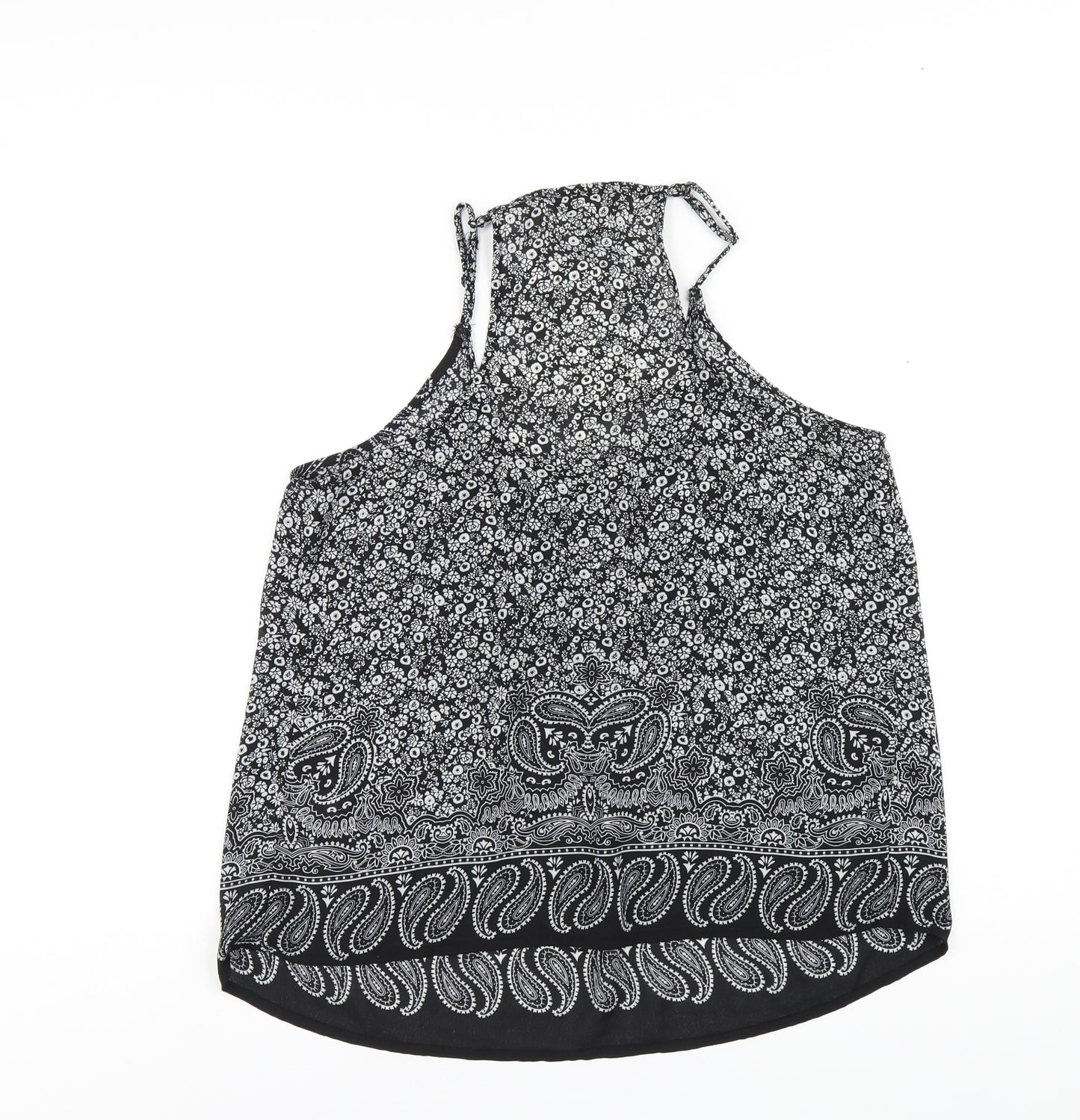 Kenar Womens Black Geometric Polyester Camisole T-Shirt Size M Scoop Neck