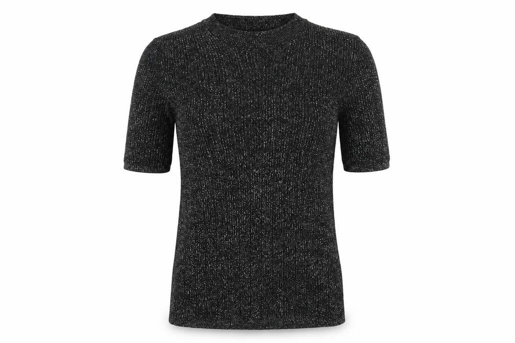 Front view of Cooperative women’s black viscose basic t-shirt, size S, round neck
