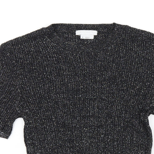 Cooperative Womens Black Viscose Basic T-Shirt Size S Round Neck