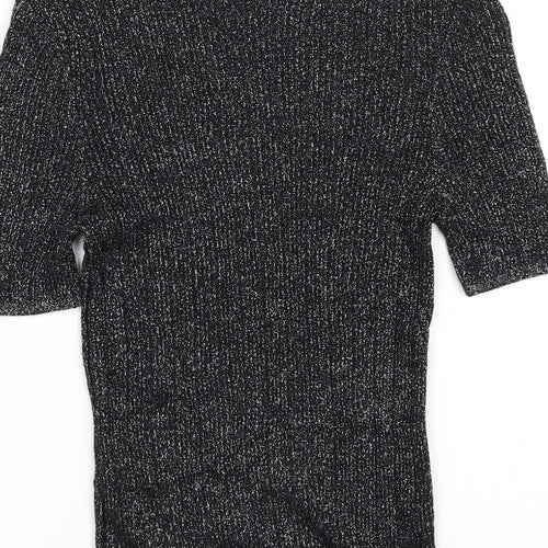 Cooperative Womens Black Viscose Basic T-Shirt Size S Round Neck