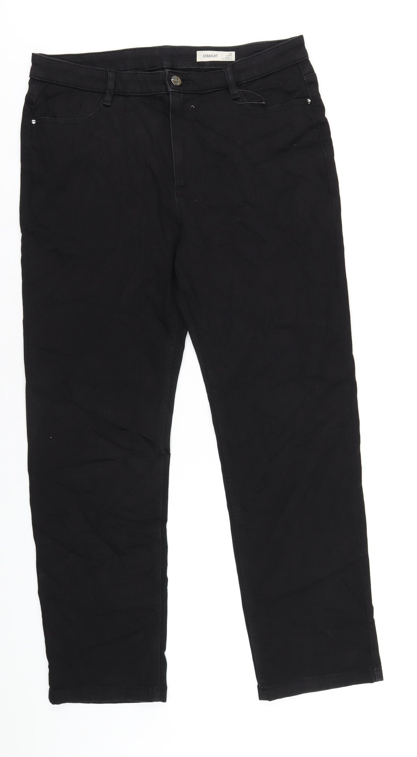 Marks and Spencer Womens Black Cotton Straight Jeans Size 16 L29 in Regular Zip