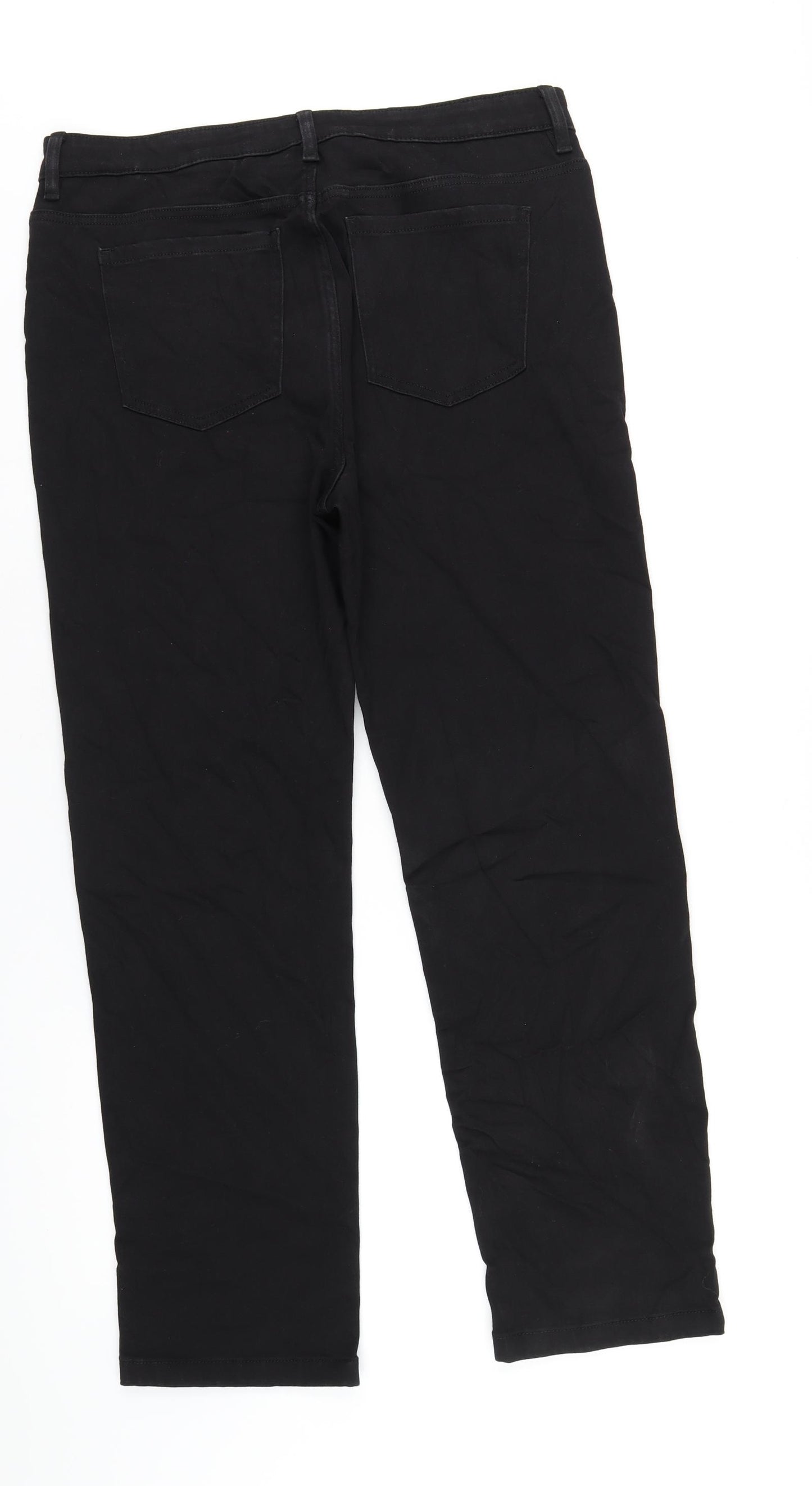 Marks and Spencer Womens Black Cotton Straight Jeans Size 16 L29 in Regular Zip