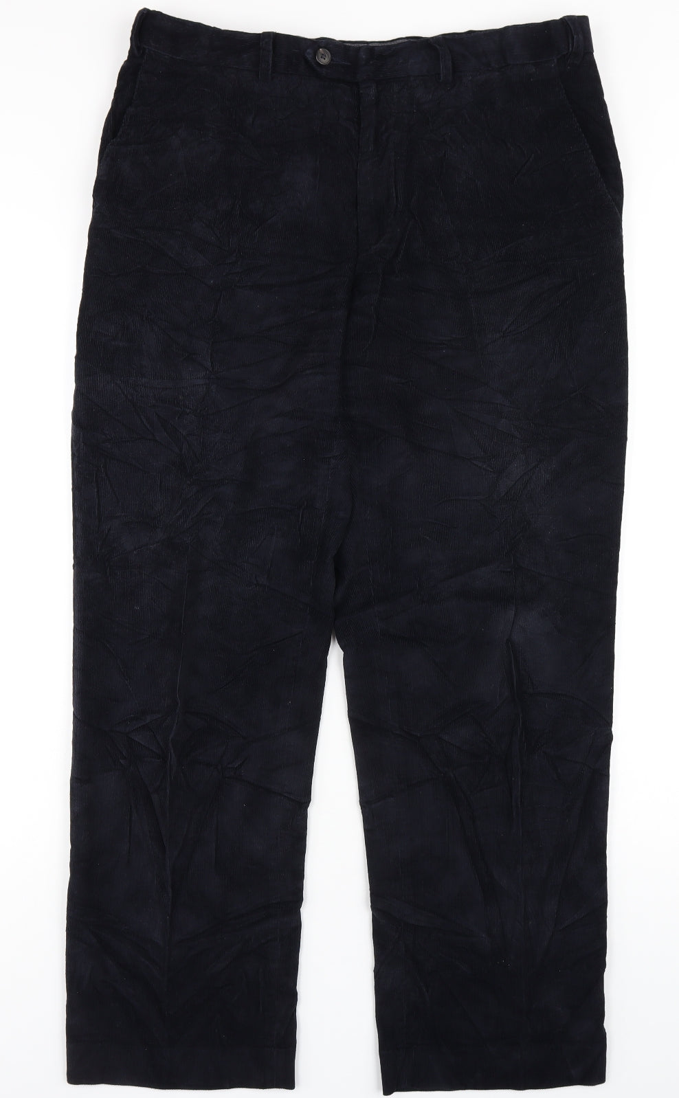 Marks and Spencer Mens Blue Cotton Trousers Size 34 in L31 in Regular Zip