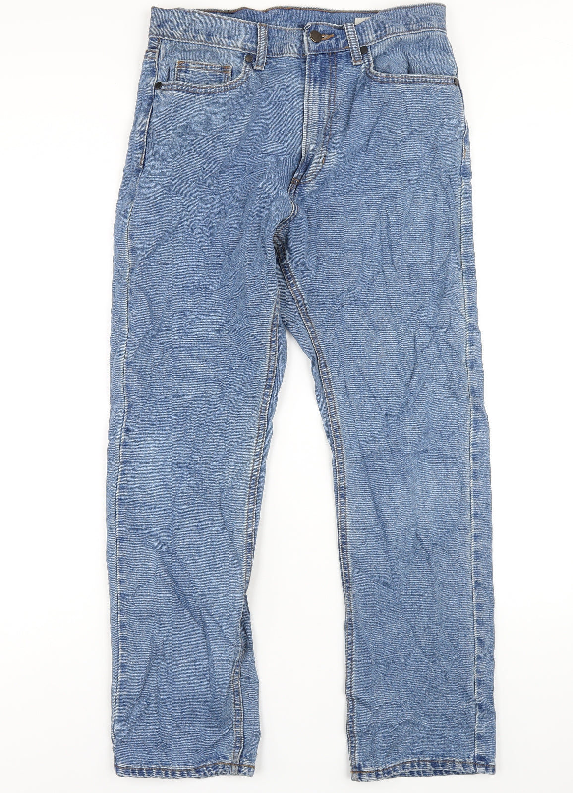 Marks and Spencer Mens Blue Cotton Straight Jeans Size 30 in L29 in Regular Zip