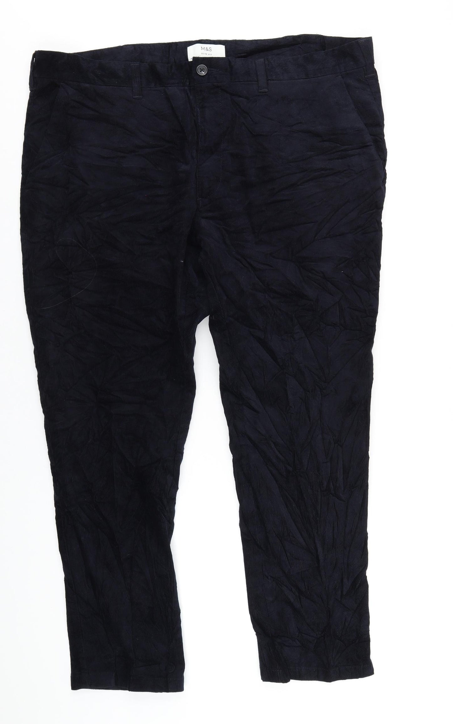 Marks and Spencer Mens Blue Cotton Trousers Size 42 in L29 in Regular Zip