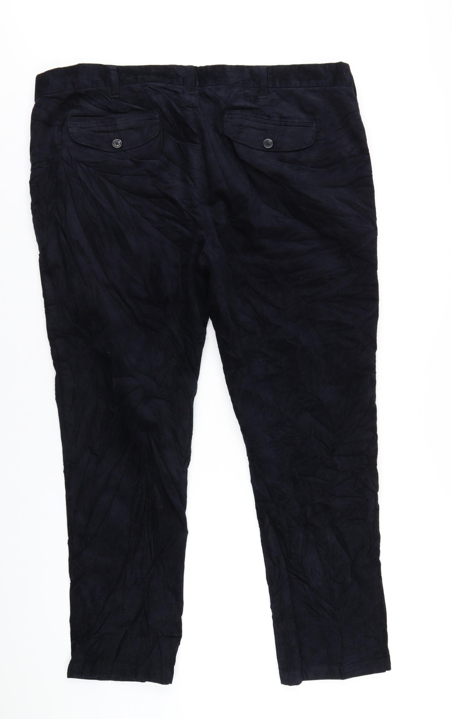 Marks and Spencer Mens Blue Cotton Trousers Size 42 in L29 in Regular Zip