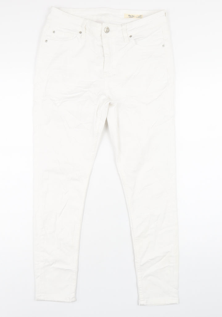 Marks and Spencer Womens White Cotton Skinny Jeans Size 12 L27 in Regular Zip