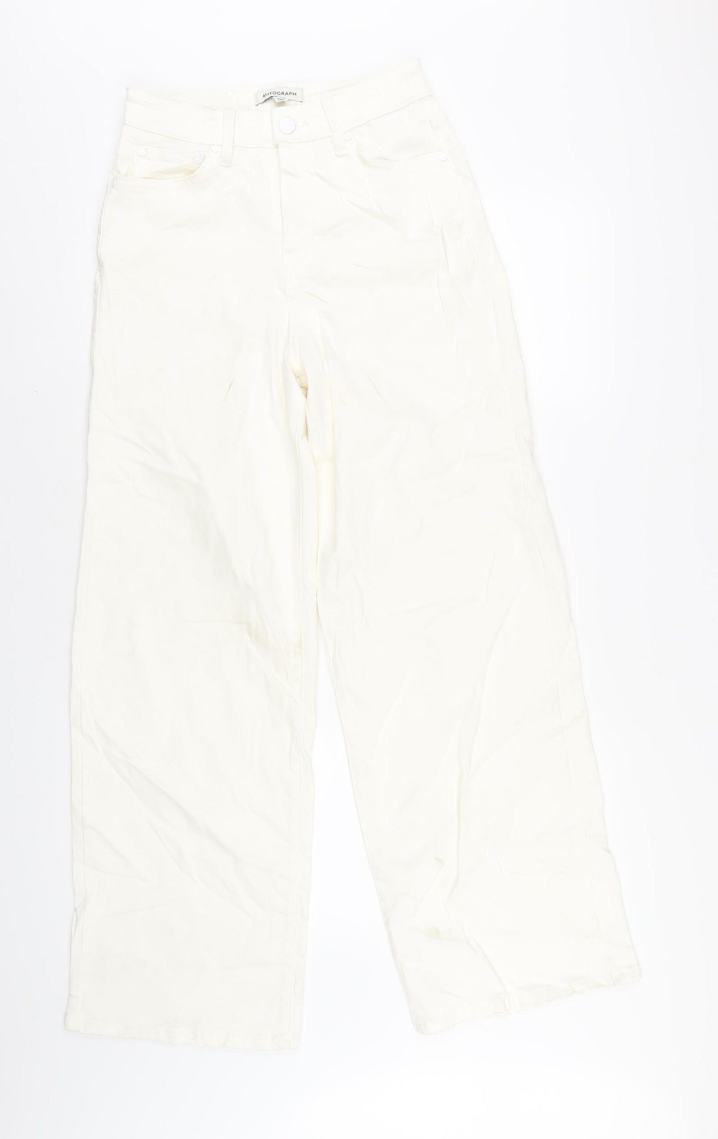 Autograph Womens Ivory Cotton Wide-Leg Jeans Size 8 L32 in Regular Zip