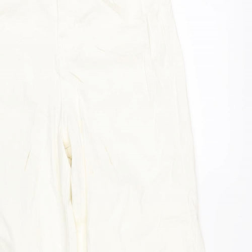 Autograph Womens Ivory Cotton Wide-Leg Jeans Size 8 L32 in Regular Zip
