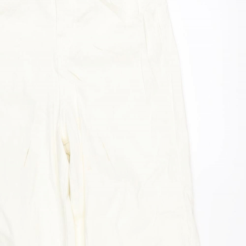Autograph Womens Ivory Cotton Wide-Leg Jeans Size 8 L32 in Regular Zip