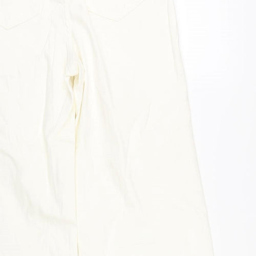 Autograph Womens Ivory Cotton Wide-Leg Jeans Size 8 L32 in Regular Zip